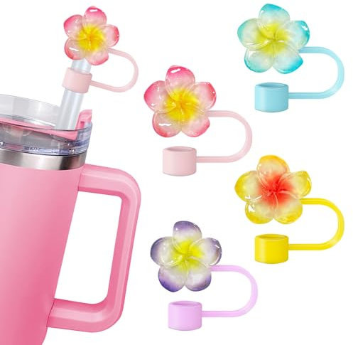 Flowers Straw Cover Silicone Straw Topper Summer Stanley Straw Covers Cap for Stanley Cup Accessories Hawaii Flowers Stanley Protector Lid Compatible With Stanley Water Bottle Cup