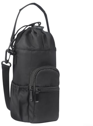 Housse de tasse isotherme avec épaule, sac de transport de bouteille d'eau isotherme, housse de sac de randonnée pour bouteille d'eau, bandoulière réglable (noir)