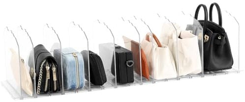 Fangoo 10 Pezzi Organizer Borse Armadio Porta Borse da Armadio Divisori Interno Organizer Libri per Mensole Staccabile Adatto per Guardaroba, libreria, Cucina(Trasparente)