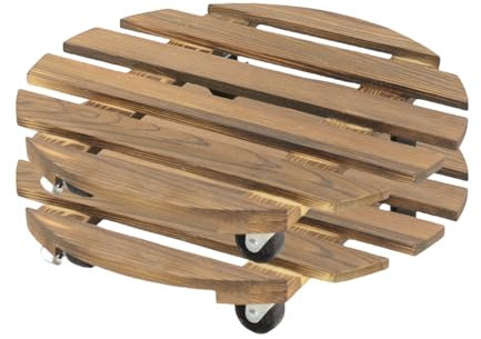 Pasdrucn 2 Pièces roulettes pour Plantes Extérieur en Bois, Plateau Roulant pour Plantes, roulettes Rondes en Bois De Hêtre, sous-Plat pour Pot De Fleurs avec Roues en Acier Inoxydable (35cm)