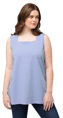 Ulla Popken Damen große Größen Übergrößen Plus Size Longtop, Classic Fit, Carré-Ausschnitt, ärmellos himmelblau 46+ 807310708-46+