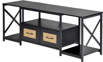 EGGREE Mueble de TV para TV de 65 Pulgadas, 140 x 40 x 54 cm, Gabinete de Televisión de Soporte en X-Forma, 2 Cajones no Tejidos, Mesa de TV de la Sala de Estar, Negro
