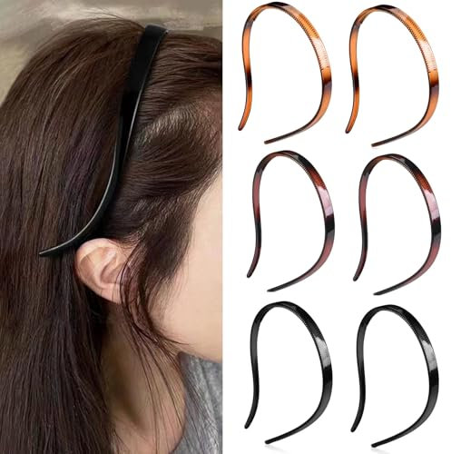 FloralGrace Lot de 6 serre-têtes en plastique pour porteurs de lunettes, pas de pression, pas de maux de tête, confortables pour femmes - Serre-tête fins et antidérapants (noir, écaille de tortue,