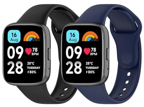 Wanme Sportliche Armbänder Redmi Watch 3 Active/Redmi Watch 3 Active Lite Armbänder, 2 Stück weiches und atmungsaktives Silikonarmband kompatibel mit Xiaomi Redmi Watch 3 Ersatzarmband