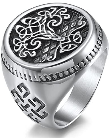Wikinger Baum Des Lebens Edelstahlring,Nordischer Siegelring Mit Keltischem Knoten Baum Des Lebens Für Herren