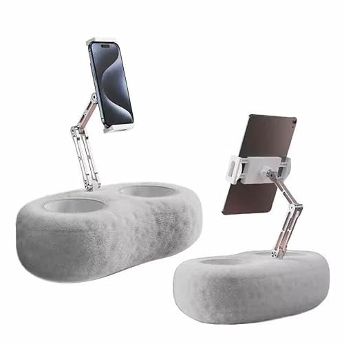 Duvetset Cell Phone Pillow Holder for Bed, Adjustable Angle Height Phone and Tablet Pillow Stand for Watching Video On Bed/Sofa/Lap, Fit for 4.7-13 Cell Phones and Tablet (Grey)