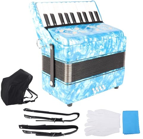 Akkordeon mit 22 Tasten und 8 Bässen, Handakkordeon für Anfänger, Professionelle Akkordeon-Musikinstrumente mit Premium-Stimmzungen und Verstellbaren Riemen für den Auftritt auf