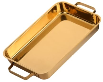 KESOTO Bräter aus Edelstahl, Backform mit Griffen, rechteckiges Ofen-Kochgeschirr, Lasagne-Pfanne für Fisch, griechisches Pastisio-Abendessen, Gold