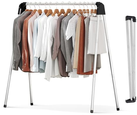 SYKIARIOL Wäscheständer, waeschestaender für platzsparende Aufbewahrung, Wäscheständer Klappbar aus Edelstahl, kleiderständer zusammenklappbar für Reisen, Camping, Lange Wäsche, 140cm hoch