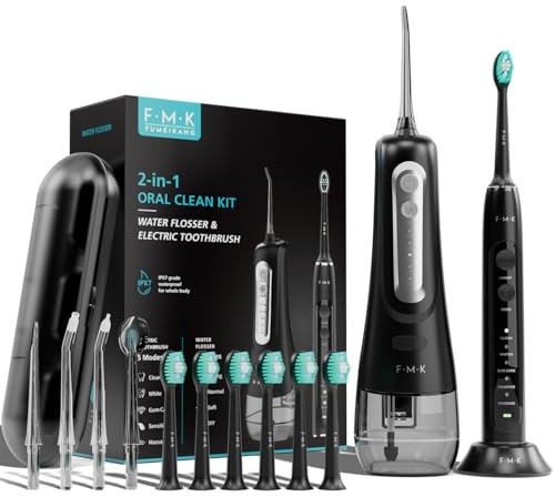 FUMEIKANG Wasser Flosser & Elektrische Zahnbürste für Erwachsene Munddusche & Schallzahnbürste 2-1 Mundreinigung Kit