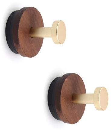 WJUAN 2 Pièces Porte Manteau Mural Bois, Patere Murale Bois, Rond Crochet Serviette Salle de Bain, Crochet en Forme de T avec Vis et Aimants, pour Suspendre Vêtements, Chapeaux