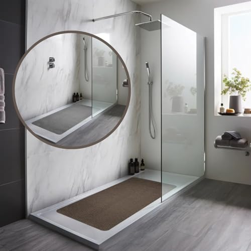 Nicoman Reversible Bath Mat Non Slip Anti Mold, Shower Mat for Tub Bathtub, Anti Slip Shower Mats for Inside Outside, Safety Washable Quick Drying Large Bath Matt (Grey/Brown, 90x60cm)