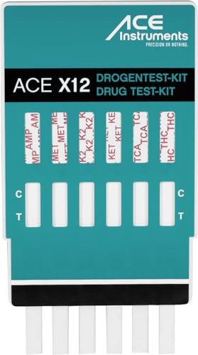 ACE X12 Test de drogas - 5x test de orina para 12 tipos de drogas diferentes - detecta marihuana y cannabis, metanfetamina, heroína, cocaína y mucho más