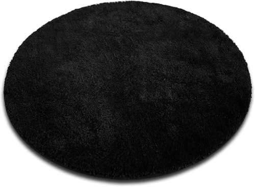 casa pura Badematte rund 120cm Schwarz, Flauschiger Badezimmerteppich Shaggy, Badvorleger rutschfest, waschbar, Duschvorleger, Teppich Fußmatte für Badezimmer und Dusche