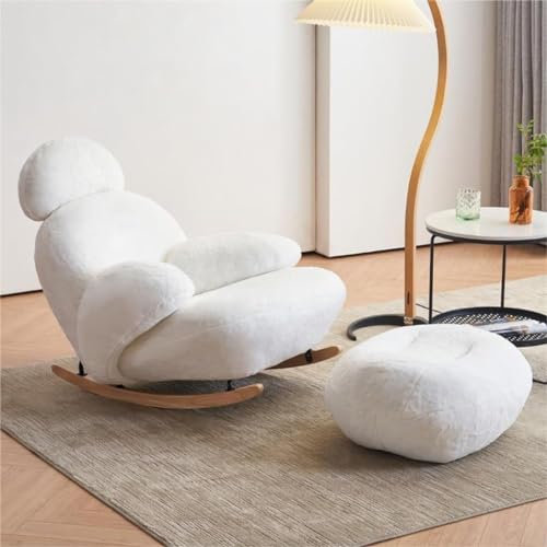 Generisch Modern Comfy Lounge Rocking Chair, Single Sofa Chair with Footrest, Anti-Tilting Design Solid Wood Base Chair, Armchair Single Sofa Chair for Reading Room