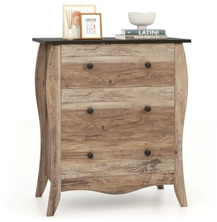 GOPLUS Kommode mit Schubladen aus Stoff, Kommodenschrank klappbaren Schubladen, Stoffkommode mit Holzrahmen, Sideboard Schubladenkommode für Wohnzimmer, Schlafzimmer (mit 3 Schubladen,Braun)