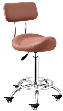 Tabouret de selle Chaise pivotante réglable en hauteur avec roulettes de verrouillage, repose-pieds et dossier - 50-70 cm Tabouret de salon roulant pour salon, spa ou usage domestique