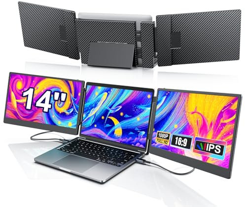 Livelect-m 14 Triple Laptop Screen Extender, FHD 1080P IPS Laptop Monitor Extender, Detachable Screen Travel Monitor Laptops with Speakers, Plug&Play, Compatible with Win/Mac/Android