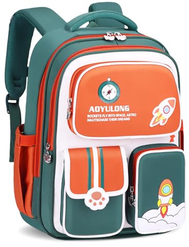 Amythe Schulrucksack Jungen 1-5. Klasse, 2025 Ergonomisch Rucksack Schule Kinder 6-12 Jahre Schulranzen mit Reflektierend 26L-Grün