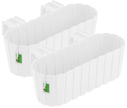 2X Blumenkasten Blumentopf 4,9L Pflanztopf für Balkon - 38,5 x 20 x 13 cm - Pflanzkästen Stilvolles Design das Holzlatten imitiert Geländerkasten Geländertopf Wetterfest UV-beständig Weiß
