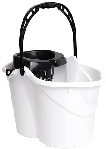 MAYA Cubo Ovalado con Escurridor de 15L. con Asa Ergonómica. Escurridor Gris. Fabricado en PPL. Amplia Variedad de Colores. (Blanco)