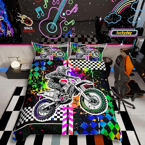 Homemissing Kinder Dirt Bike Bettwäsche Set 135x200cm Extremsport Cars Betten Auto Motorrad Bettbezug Jungen Teens Schlafzimmer Dekor Weich Bettwäsche-Set
