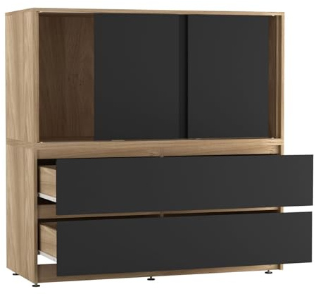 Large 120cm Sliding Door Cabinet with 4 Drawers, Modern Dining Room, Bedroom Storage, 3 Smooth Glide Doors, Deep 2-in-1 Drawers, Spacious Sideboard Cupboard Pantry for Crockery, Clothes & Essentials
