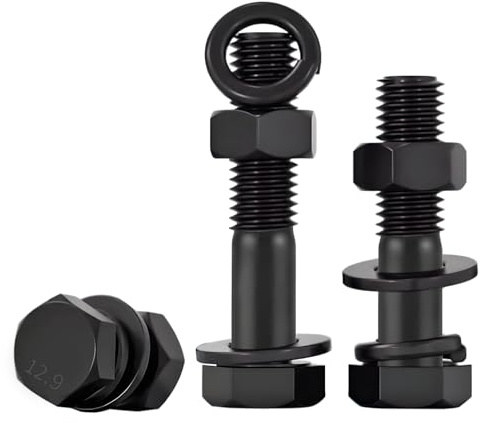 MOUMOUTEN 4 Stück M14 x 90 mm Sechskantschrauben Halbgewinde | Güteklasse 12.9 schwarz, legierter Stahl, Sechskantschrauben-Set mit Zubehör Set mit Zubehör