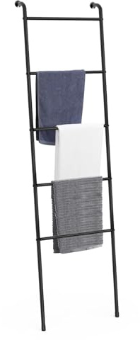 UOMIO 5-stöckig handtuchhalter Leiter, Kleiderleiter, Handtuchhalter Stehend Platzsparende Stablagerung, Handtuchleiter Leiter für Dekoratives Bad, Schlafzimmer, Wohnzimmer, Schwarz