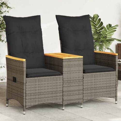 Mimdixy Balkonmöbel Sitzgruppe Couch Gartenmöbel Set,Gartensofa 2 Sitzer Verstellbar mit Tisch Grau Poly Rattan,Couch Für Garten,Balkon,Terrasse,Kann Schnell Zusammengebaut Werden