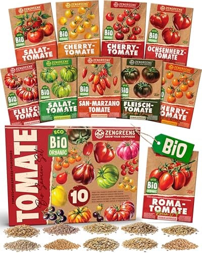 ZenGreens® Bio Tomatensamen Set - 10 samenfeste Sorten - für Salat & Sauce