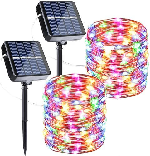 Joomer Solar String Lights Outdoor 2 Pack Total 80FT 240 LED Multicolor | Solar Powered Garden Lights Waterproof, 8 Modes Fairy Lights Indoor Copper Wire Lighting for Patio Yard Party Wedding