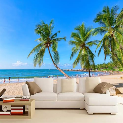 Kuletkear Wandbild zum Abziehen und Aufkleben Palm Tree Beach Selbstklebende Tapete Naturlandschaft Abnehmbarer großer Aufkleber Wasserdicht Wanddekoration Druckbild Bilddesign 300x208cm