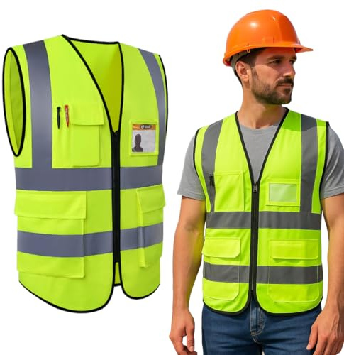 Gilet Jaune Velo, Gilet de Sécurité Jaune Fluorescent Réfléchissant avec Poches, Sans Manches pour Course de Nuit de Vélo, Taille Unique