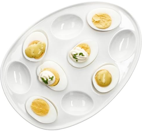 MamboCat CREME Eierplatte aus Steingut I 26x19 cm I ovale Party Eierplatte für 10 Eier I creme weißes Design I Eierteller ideal für Ostern, Brunch & Buffet I Servierplatte