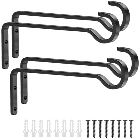 THINTON 4 Stück 20 cm Hängekorbhalterung, schwarze Metall-Wandhalterungen für den Innen- und Außenbereich, Hängepflanzen, Windspiele, Vogelfutterspender und Vogelhäuser