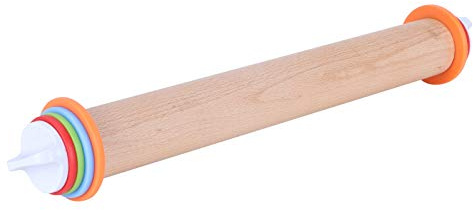 Rouleau à Pâtisserie Réglable en Bois de Hêtre et PP, 43x6.5cm - Anneau Détachable pour Épaisseur Personnalisée, Parfait pour Pâtisseries et Cuisine