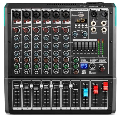 DJ Controller, Professional Mixer 6Channel Sound Board Console DJ Mixing Desk System Interface Built-in 99 Reverb Effect