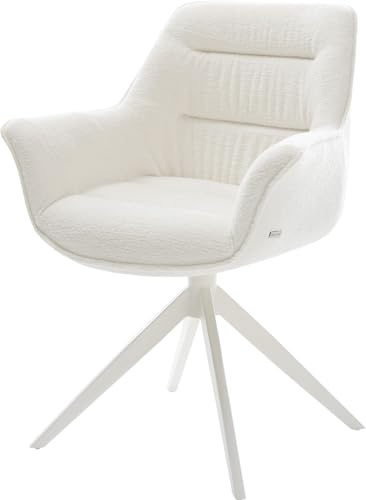 DELIFE Esszimmerstuhl Kaira-Flex Kreuzgestell breit Weiß Bouclé Soft Beige 360° drehbar Wippfunktion