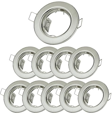 Sweet Led Einbaustrahler GU10 10er Set – Deckenspots Ø55 mm 230V rund – Einbaurahmen Metall Chrom gebürstet inkl. Fassung – geeignet für LED und Halogen