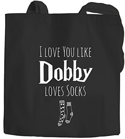 Jutebeutel I love you like Dobby loves socks Geschenk Liebe Moonworks® schwarz 2 lange Henkel