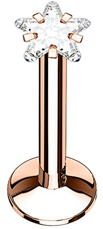 Piercingfaktor® Piercing Stab Stecker für Lippenpiercing Lippe Monroe Labret Lippen Ohr Tragus Helix Stud Cartilage mit Kristall Strass Stern Rosegold 6mm