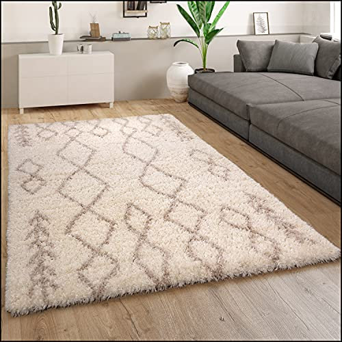 Paco Home Tappeto A Pelo Alto Morbido Moderno Shaggy Flokati Scandinavo Look Crema, Dimensione:120x160 cm