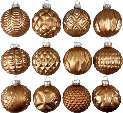 My-goodbuy24 12er Set Luxus Weihnachtskugeln Echtglas Glaskugeln Weihnachten Weihnachtsdeko Christbaumkugeln Set I6 cm beige