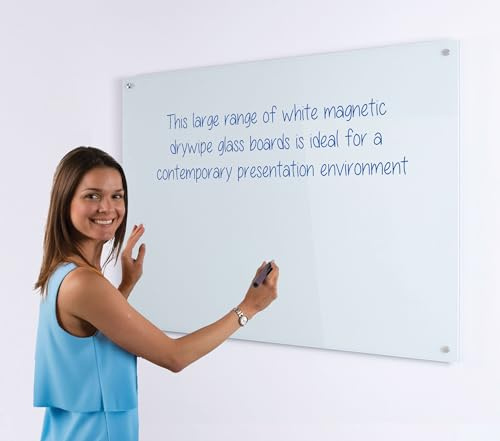 Wonderwall Frameless Glass Magnetic Whiteboard, 120 x 90 cm, Dry-Wipe | Wall-mounted, Steel backed prestige whiteboard use with neodyium magnets unique floating appearance when mounted on a wall