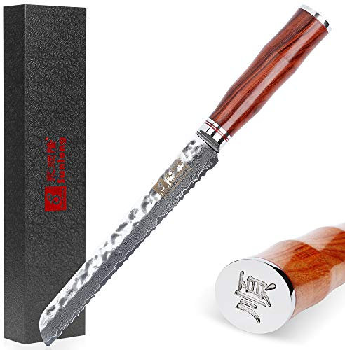 YOUSUNLONG Sunlong Coltelli da Pane Coltelli per affettare da 8 Pollici Coltello Giapponese VG10 martellato martellato in Acciaio Naturale con Manico in Legno Rosa