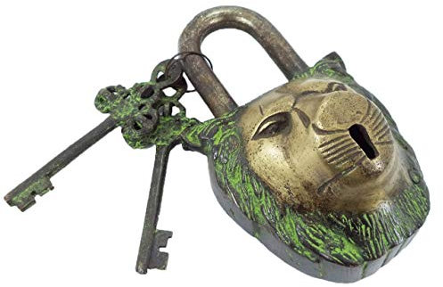 Visage de lion style antique maison serrure de porte fantaisie et clé fonctionnelle symbole vengu feng shui de protection chance prospérité