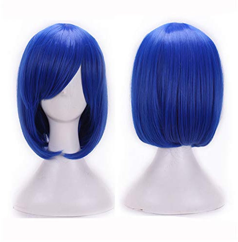 SOUTHSKY Perücke, Kurz, Glatt, Blau, Hitzebeständig, Kunsthaar, für Halloween, Kostüme, Cosplay, 25 cm