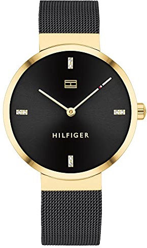 Tommy Hilfiger Reloj Analógico de Cuarzo para Mujer con Correa de Malla de Acero Inoxidable Negro - 1782216