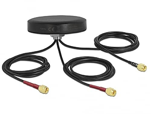 Delock LTE MIMO Dualband WLAN 802.11 ac/ax/a/h/b/g/n Antenne 3 x SMA Stecker RG-174 1 m Schraubmontage outdoor schwarz